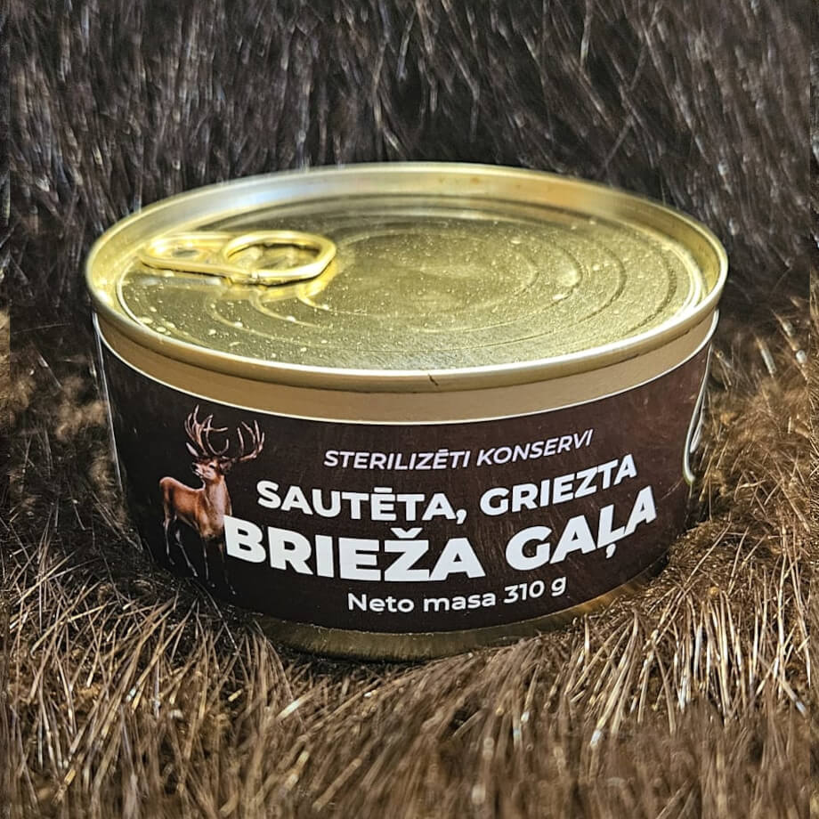 Sterilizēti brieža gaļa konservi, sautēta, 310 g